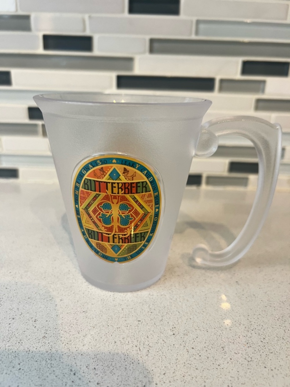 Frosted Harry Potter Butterbeer Mug with Multicolor Emblem
